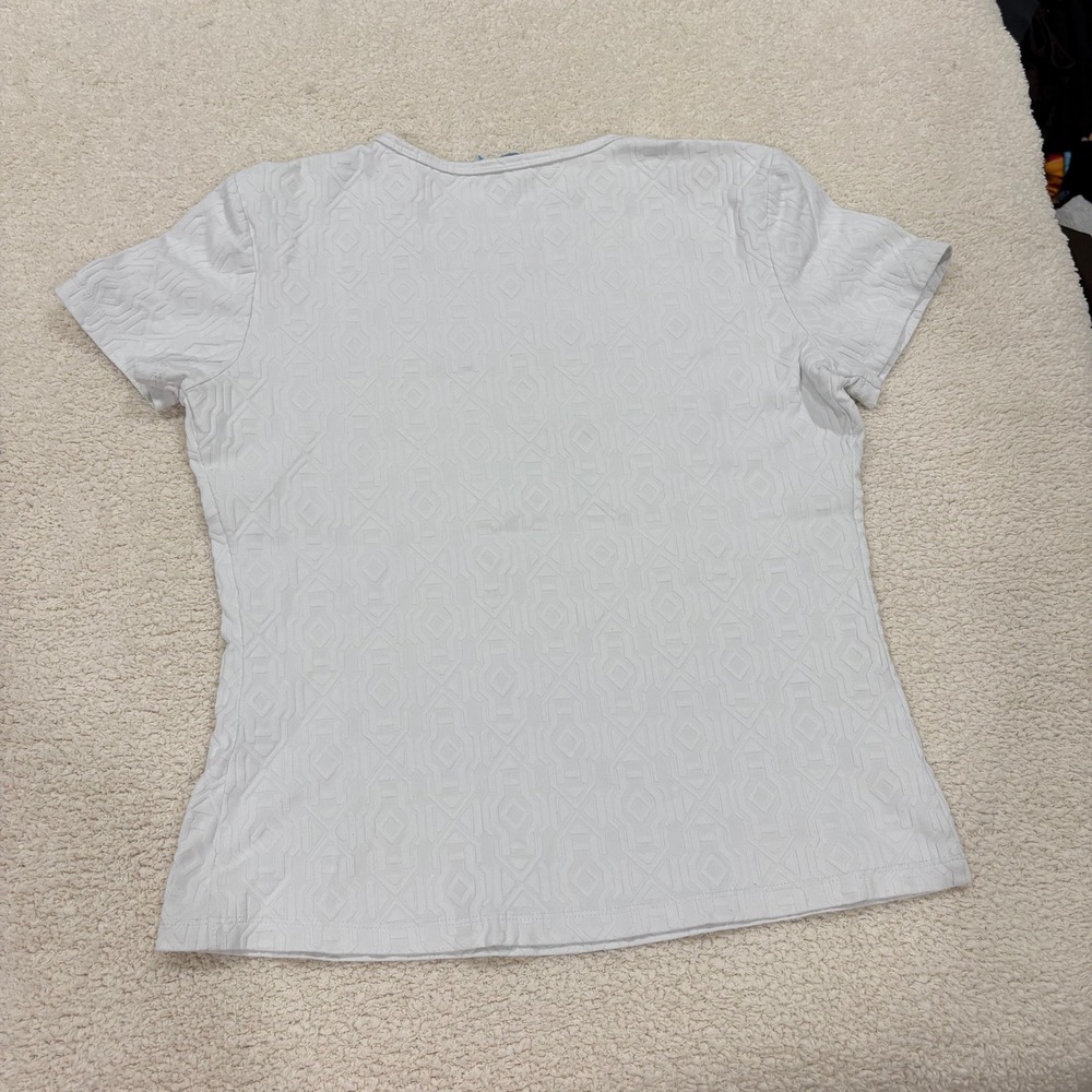 J Mclaughlin Textured Embossed Geometric Tee Shirt White Size Large Stretch